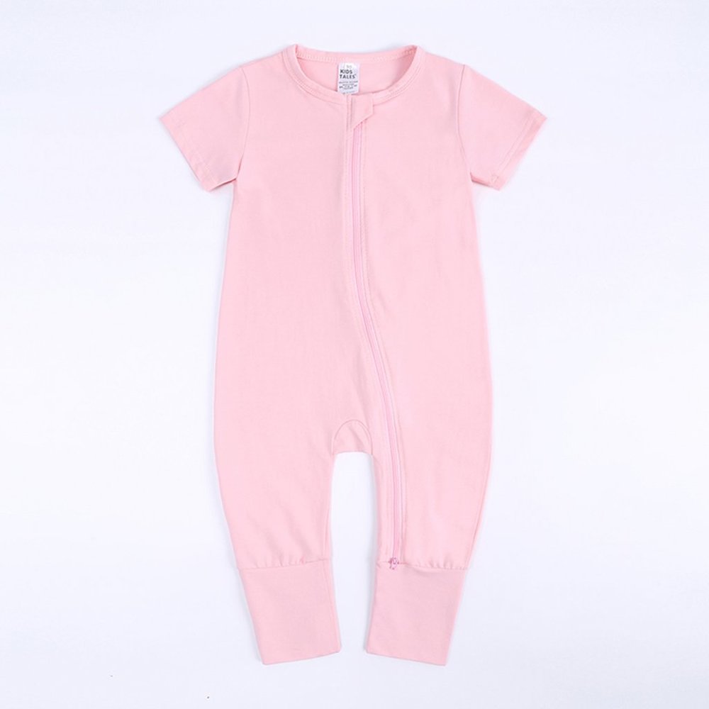 Unisex Baby Bodysuit Romper Sleeper 3-24M Pink Cotton Short Sleeve Double Zipper
